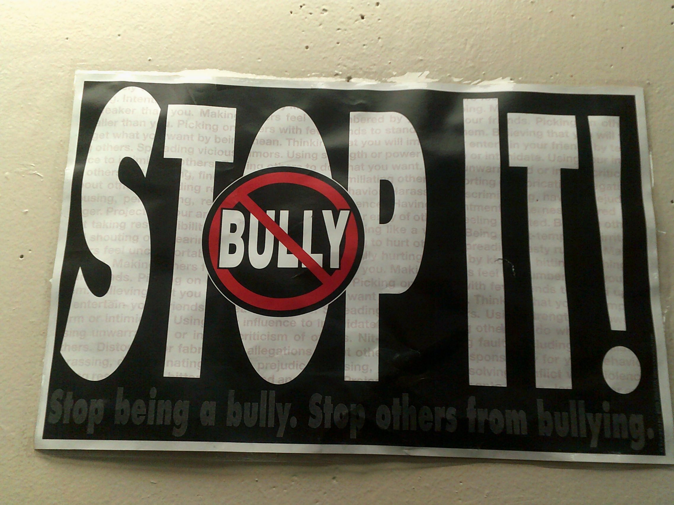 Elkin student Camron takes a photo of a "Stop bullting" poster at school.
